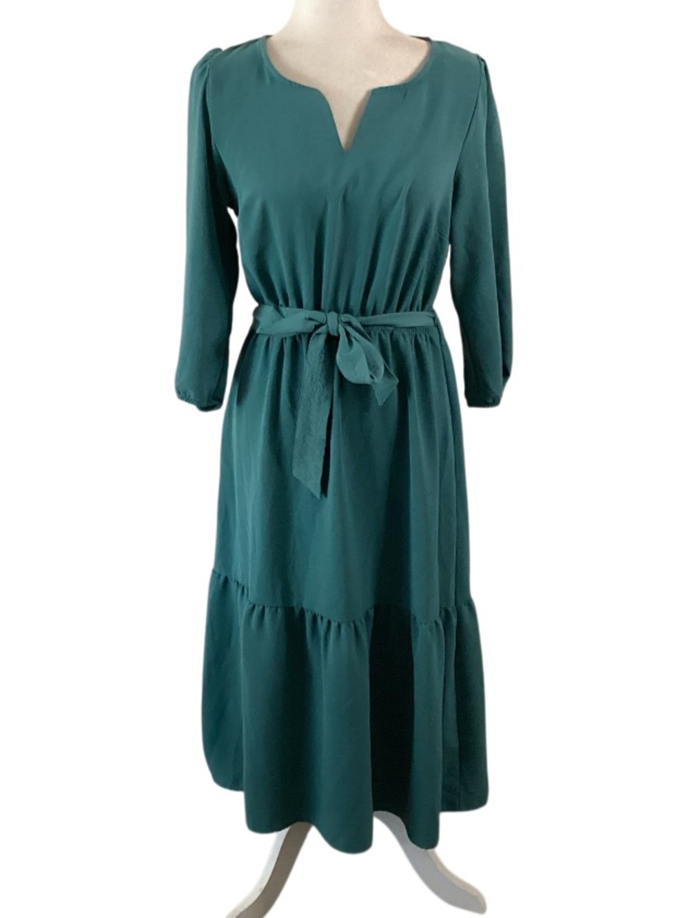 Lucky Brand Green Midi Dress with Tie Waist Cottagecore Peasant Medium